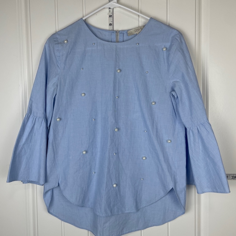 LOFT Light Blue Blouse with Pearl Accents